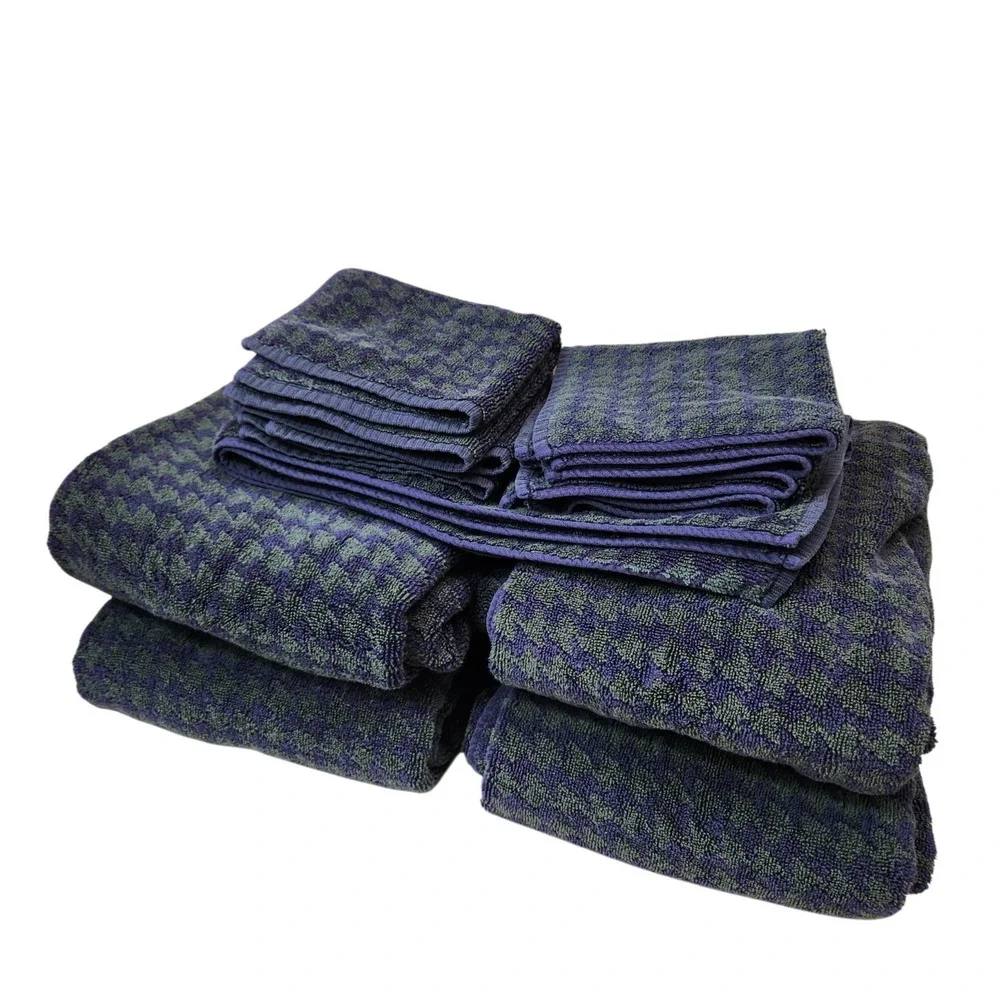 Vintage Ralph Lauren Houndstooth Set 9 Towels USA W/Tags Face Bath Floor Mat ***
